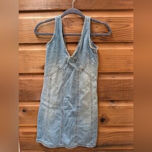 Denim V‑Neck Tank Dress - Light Blue